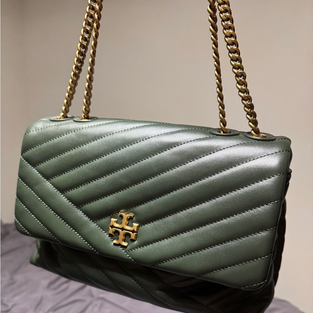 Tory Burch Green Quilted Kira Shoulder Bag